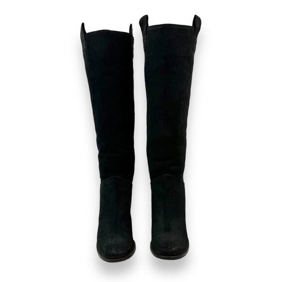 FREE PEOPLE knee high black suede riding boots with braided leather trim - Picture 5 of 16
